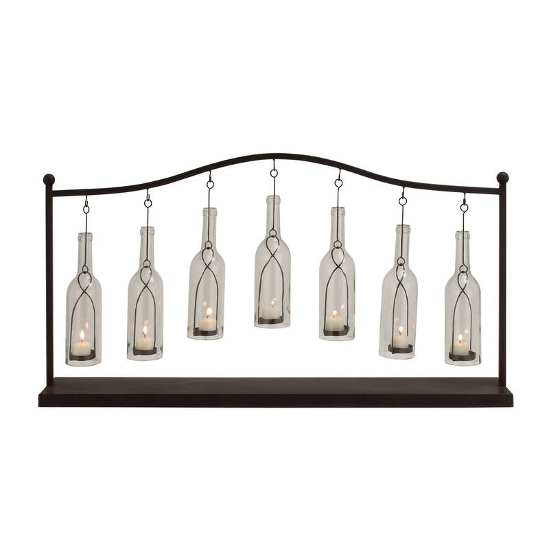 Black Metal Hanging Bottle Decorative Indoor Outdoor Candle Lantern - 36 x 6 x 20 - 36 x 6 x 20 - Black