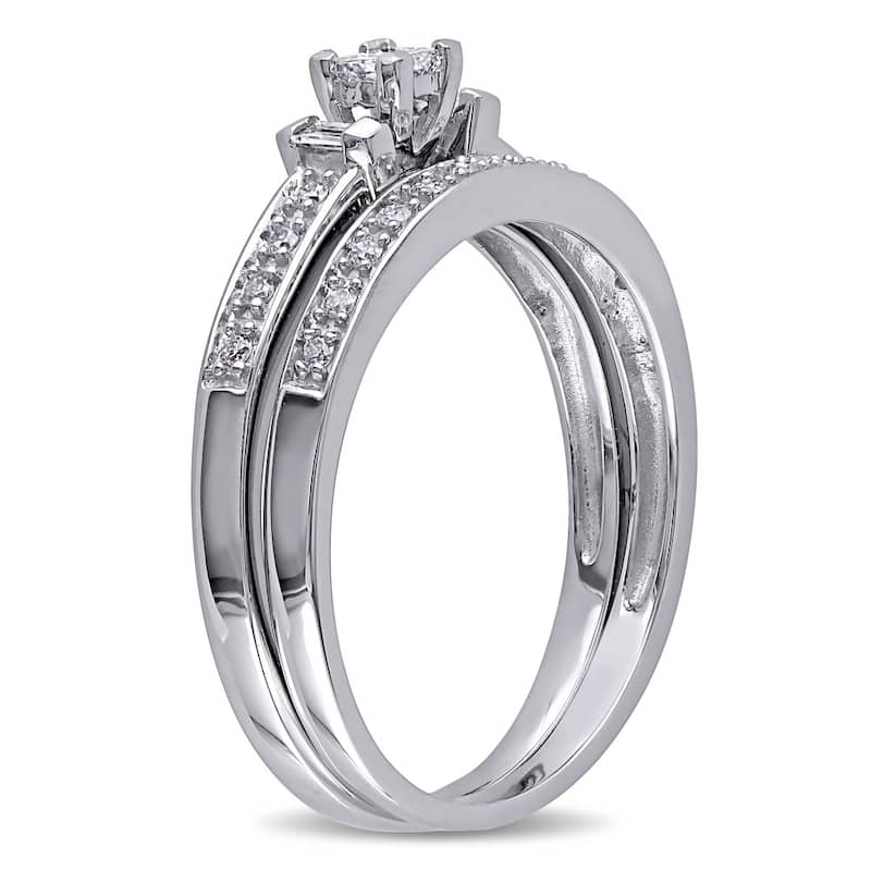 Miadora 10k White Gold 1/3ct TDW Diamond Bridal Ring Set