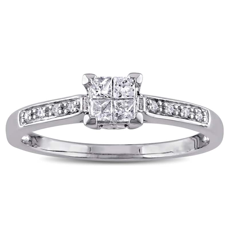 Miadora 10k White Gold 1/4ct TDW Princess Cut Diamond Engagement Ring - White G-H - White G-H