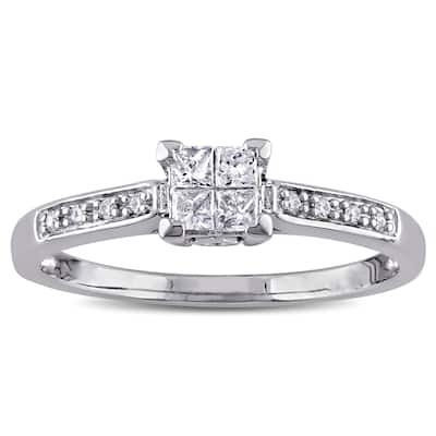 Miadora 10k White Gold 1/4ct TDW Princess Cut Diamond Engagement Ring - White G-H - White G-H