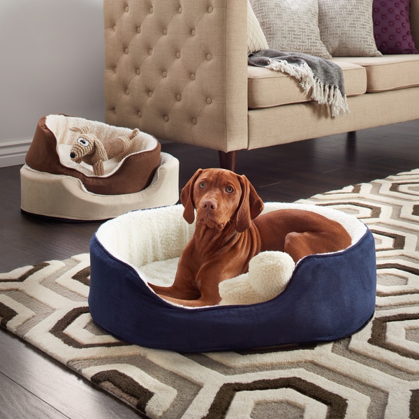 Shop Furhaven Sherpa and Suede Orthopedic Oval Pet Bed Free Shipping