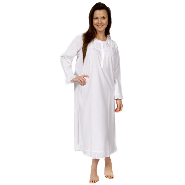 white nightgown long sleeves