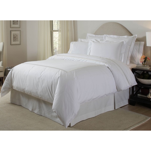 Pointehaven Long Staple Cotton Embroidered 3-piece Percale Duvet Set and Euro Sham Separates. Opens flyout.