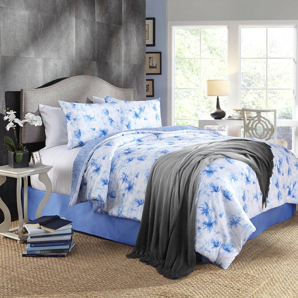 Grove Water Flower Cotton 3-piece Duvet Cover Set