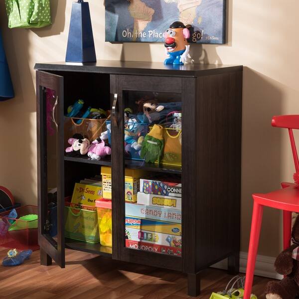 Baxton Studio Sintra Modern and Contemporary Dark Brown Sideboard Storage Cabinet with Glass Doors