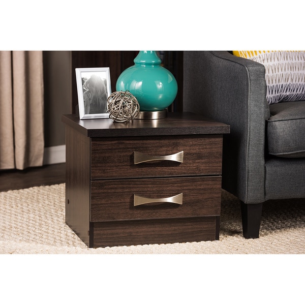 Colburn Modern and Contemporary 2-Drawer Dark Brown Finish Wood Storage Nightstand Bedside Table