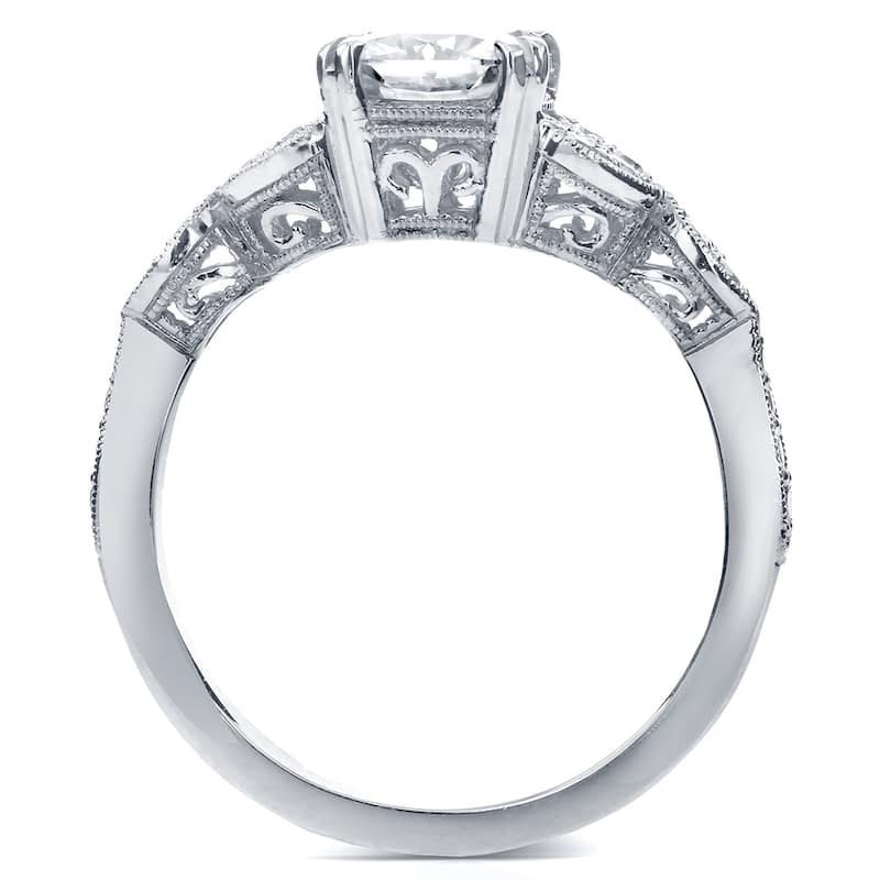 Annello by Kobelli 14k White Gold 1 1/3ct TGW Cushion-cut Moissanite and Diamond Vintage Floral Engagement Ring