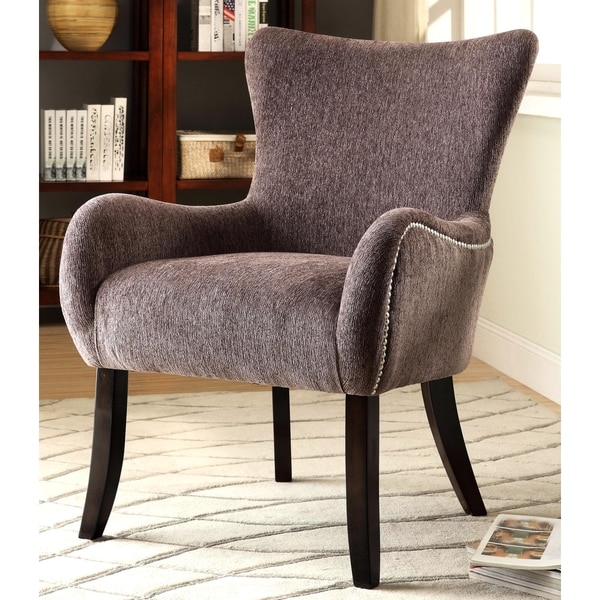 Casual Grey Living Room Accent Chair with Nailhead Trim ...