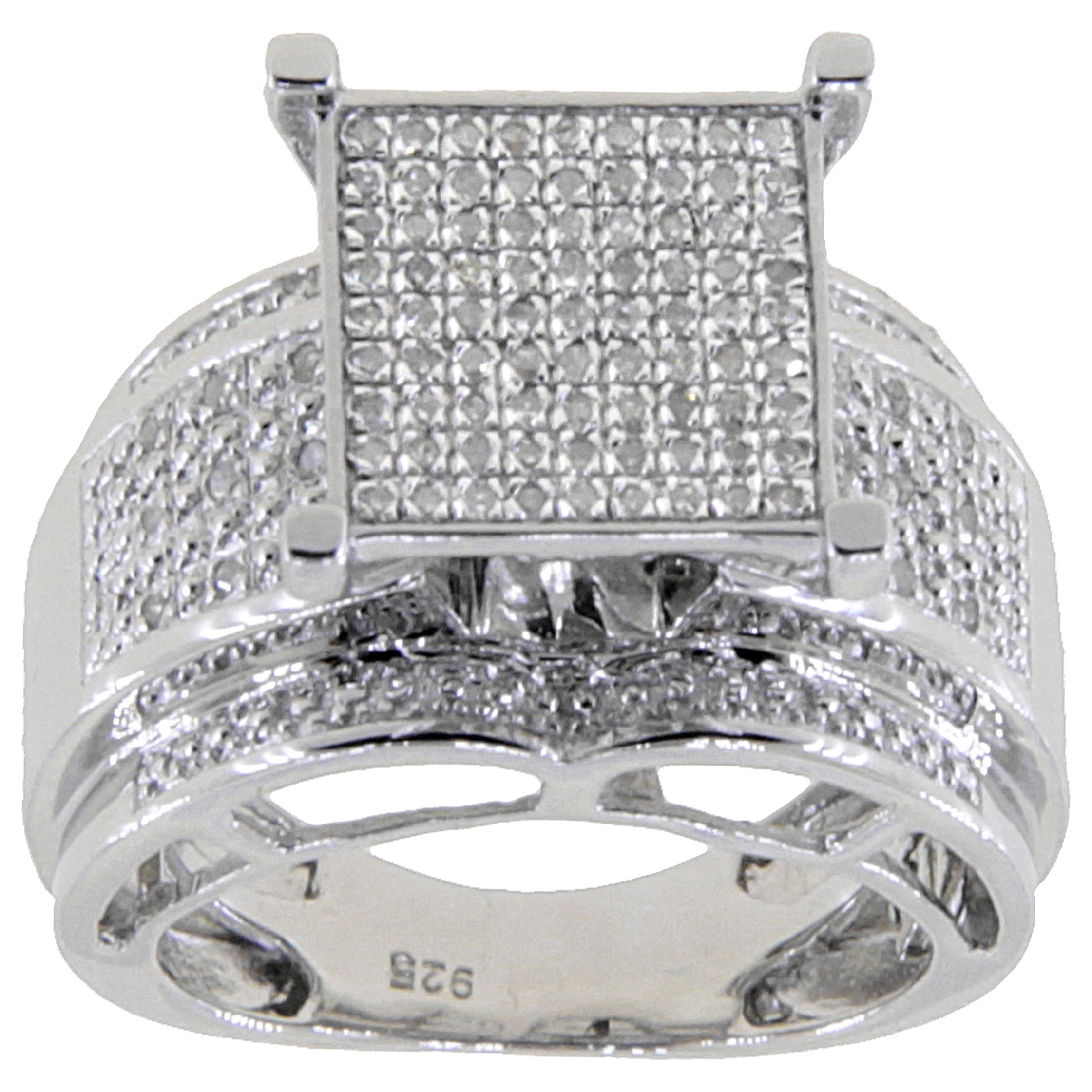 Sterling Silver 1 3ct Tdw White Diamond Pave Square Setting Ring Overstock