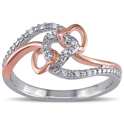 Miadora Two-Tone Silver Diamond Accent Interlocking Heart Ring - White G-H