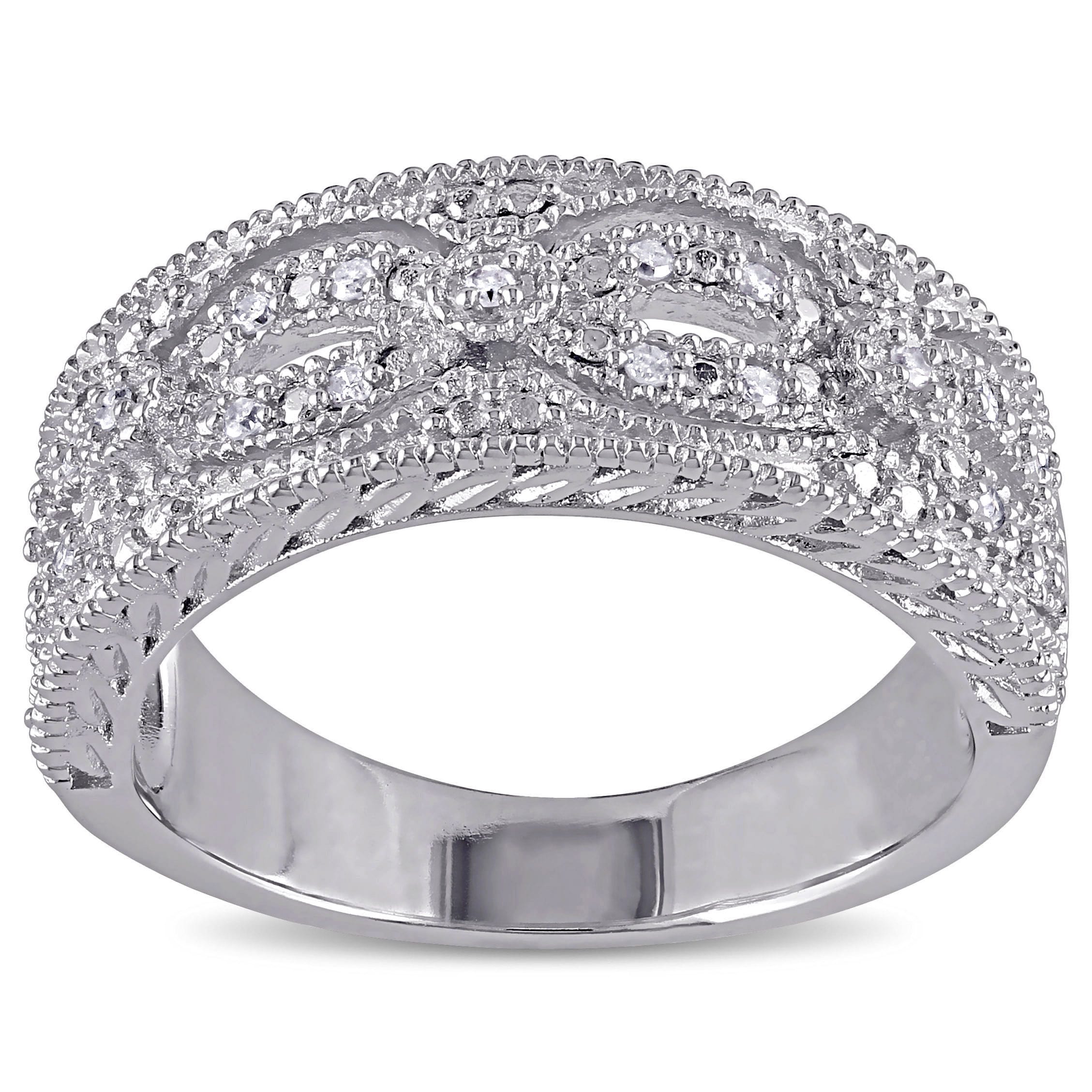 Miadora Sterling Silver 1/10ct TDW Diamond Ring