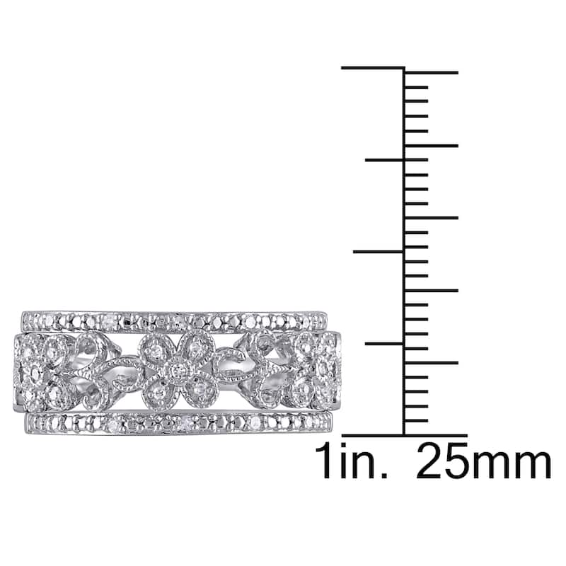 Miadora Sterling Silver 1/10ct TDW Diamond Filigree Vintage Band 3-Piece Set - White G-H - White G-H