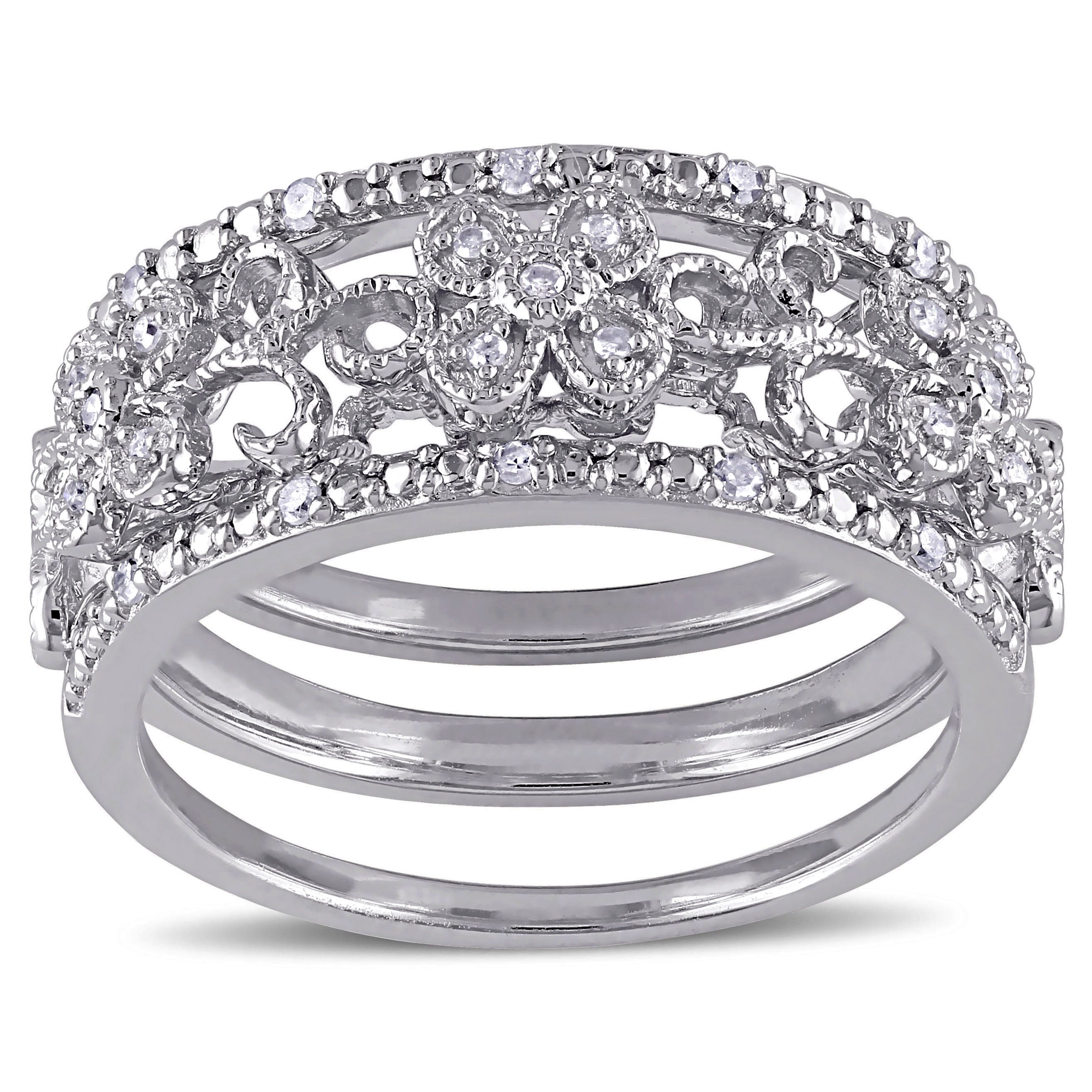 Sterling Silver with 14k 1 and 10ct Diamond Vintage Ring