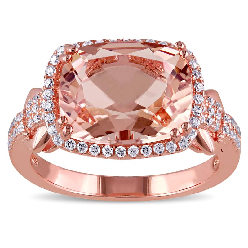 Miadora Rose Plated Silver Imitation Morganite and Cubic Zirconia Cocktail Ring - Pink - 5