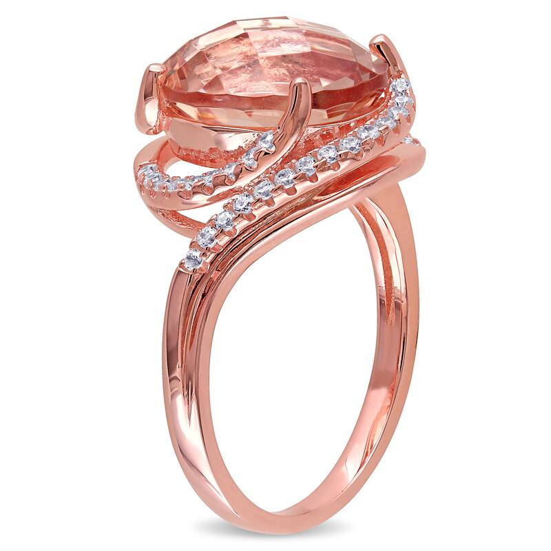 Miadora Sterling Silver Pink Glass and Cubic Zirconia Ring