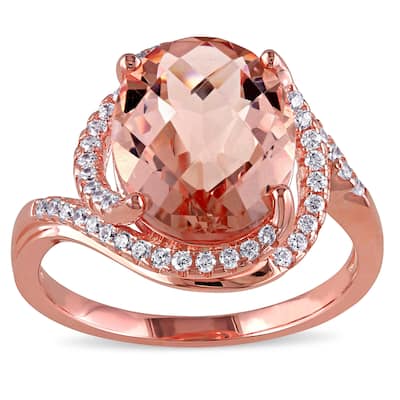 Miadora Sterling Silver Pink Glass and Cubic Zirconia Ring