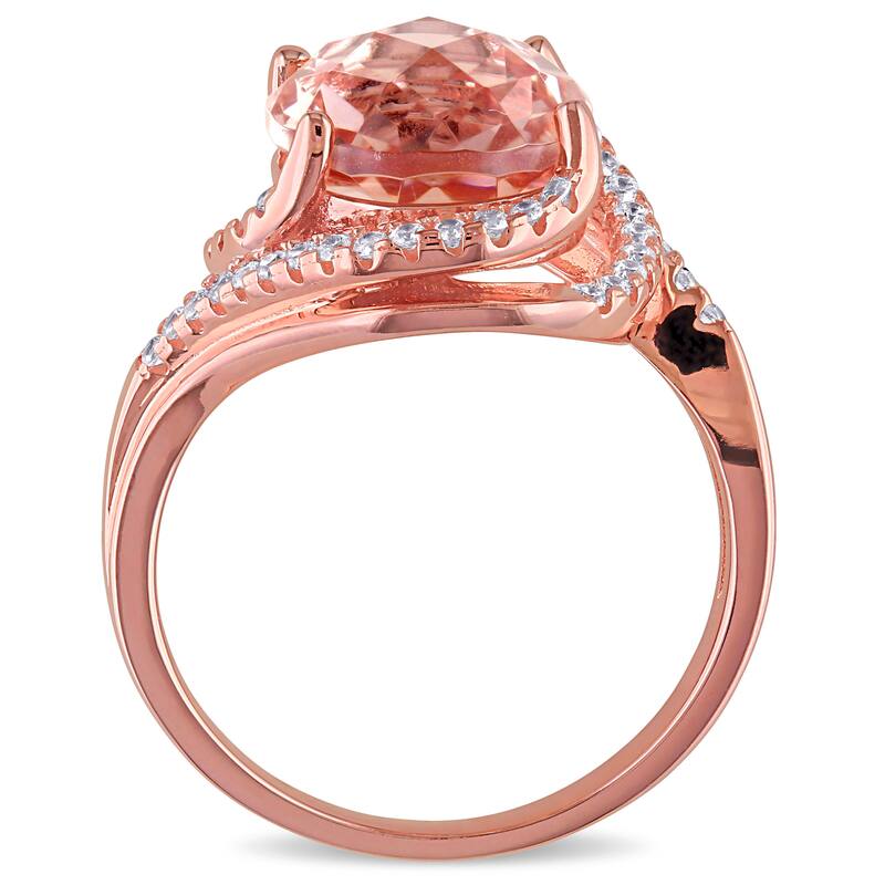 Miadora Sterling Silver Pink Glass and Cubic Zirconia Ring