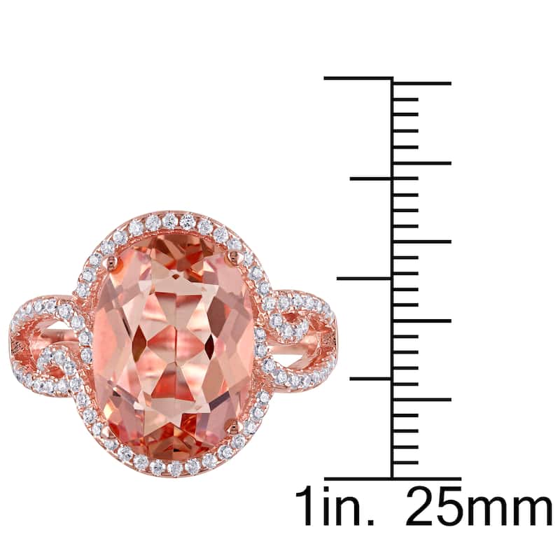 Miadora Rose-plated Sterling Silver Rose Glass and Cubic Zirconia Halo Split Shank Ring - Pink