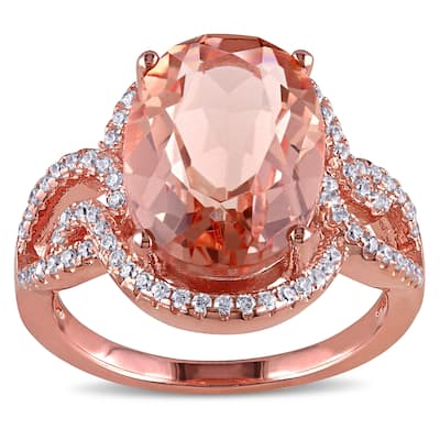 Miadora Rose-plated Sterling Silver Rose Glass and Cubic Zirconia Halo Split Shank Ring - Pink