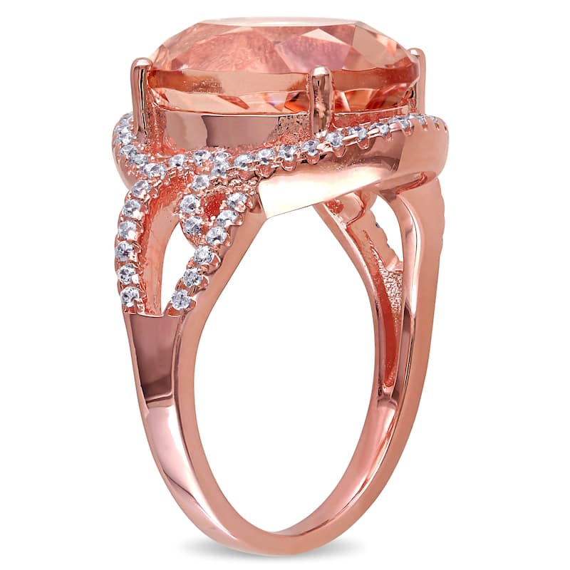 Miadora Rose-plated Sterling Silver Rose Glass and Cubic Zirconia Halo Split Shank Ring - Pink