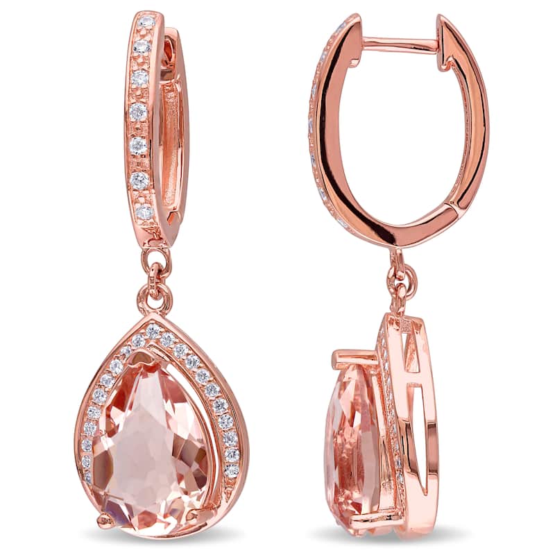 Miadora Rose-plated Sterling Silver Cubic Zirconia and Rose Glass Halo Drop Earrings - Pink