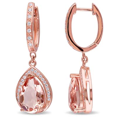Miadora Rose-plated Sterling Silver Cubic Zirconia and Rose Glass Halo Drop Earrings - Pink