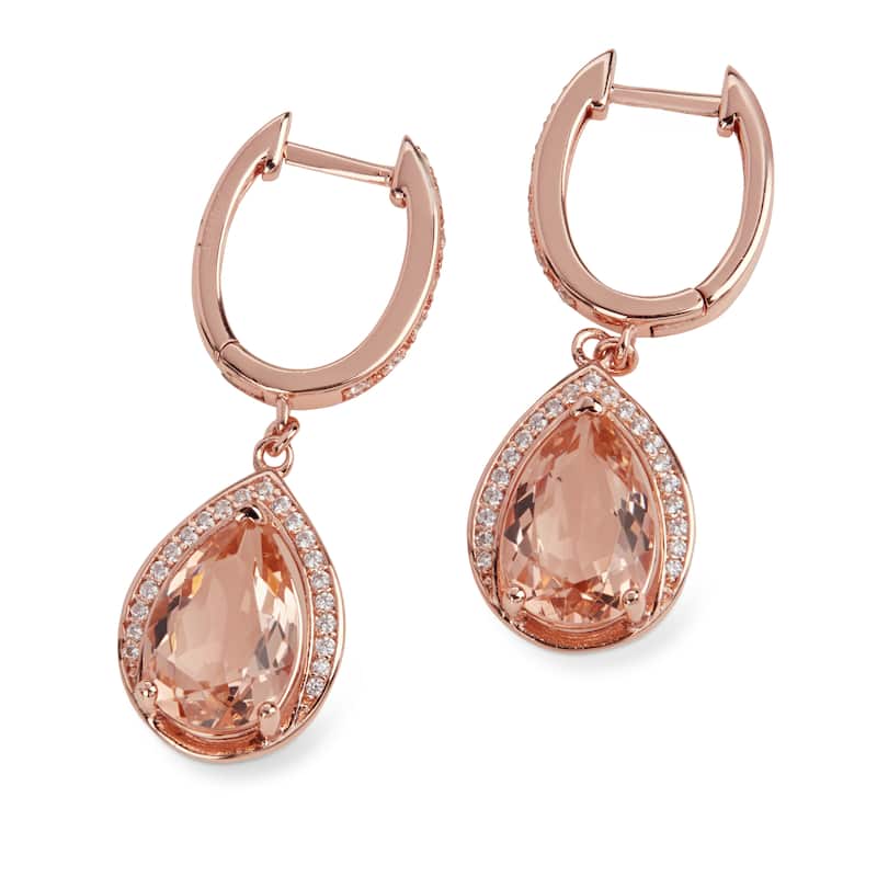 Miadora Rose-plated Sterling Silver Cubic Zirconia and Rose Glass Halo Drop Earrings - Pink