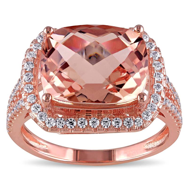 Miadora Sterling Silver Rose Glass/ Cubic Zirconia Side Stones Cocktail Ring