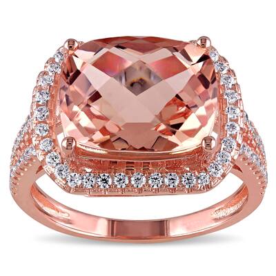 Miadora Sterling Silver Rose Glass/ Cubic Zirconia Side Stones Cocktail Ring