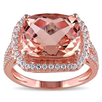 Miadora Sterling Silver Rose Glass/ Cubic Zirconia Side Stones Cocktail Ring