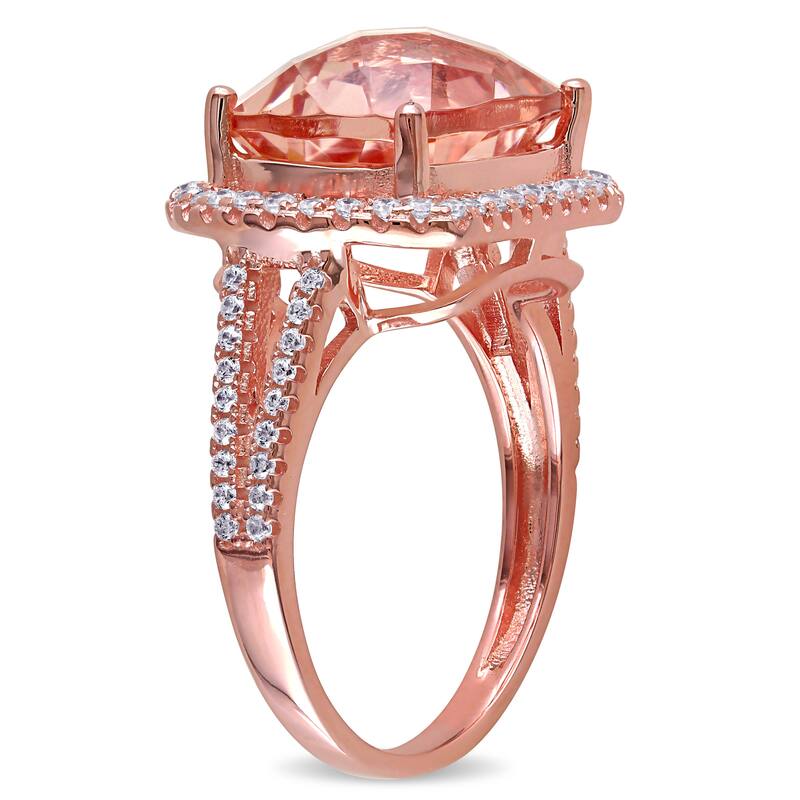 Miadora Sterling Silver Rose Glass/ Cubic Zirconia Side Stones Cocktail Ring