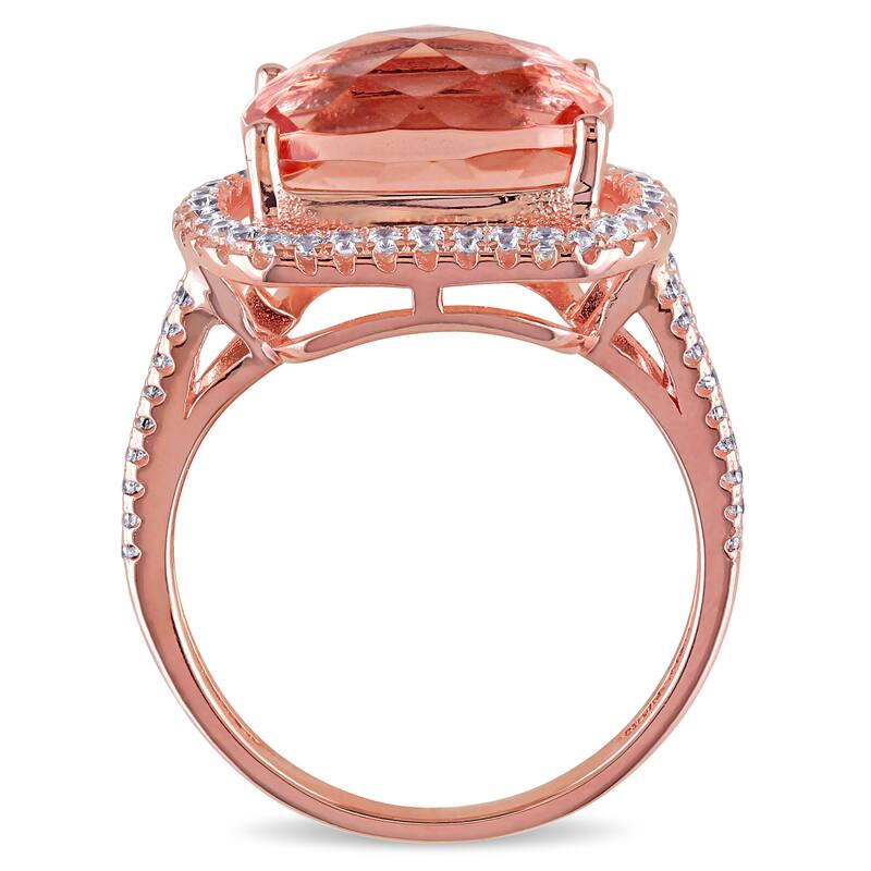 Miadora Sterling Silver Rose Glass/ Cubic Zirconia Side Stones Cocktail Ring