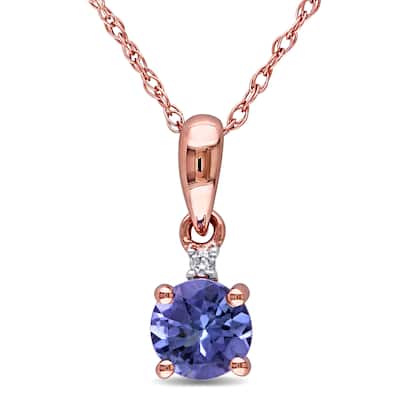 Miadora 10k Rose Gold Tanzanite and Diamond Accent Necklace (G-H, I2-I3) - Purple