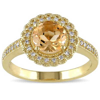 Miadora Yellow Plated Silver Citrine and 1/6ct TDW Diamond Ring (G-H, I2-I3)