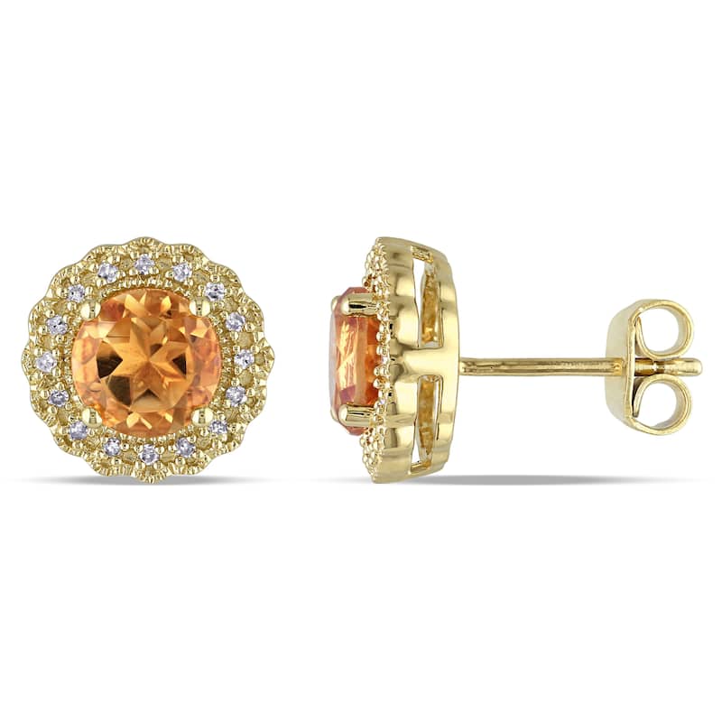 Miadora Yellow Plated Silver Citrine and 1/10ct TDW Diamond Earrings (G-H, I2-I3)