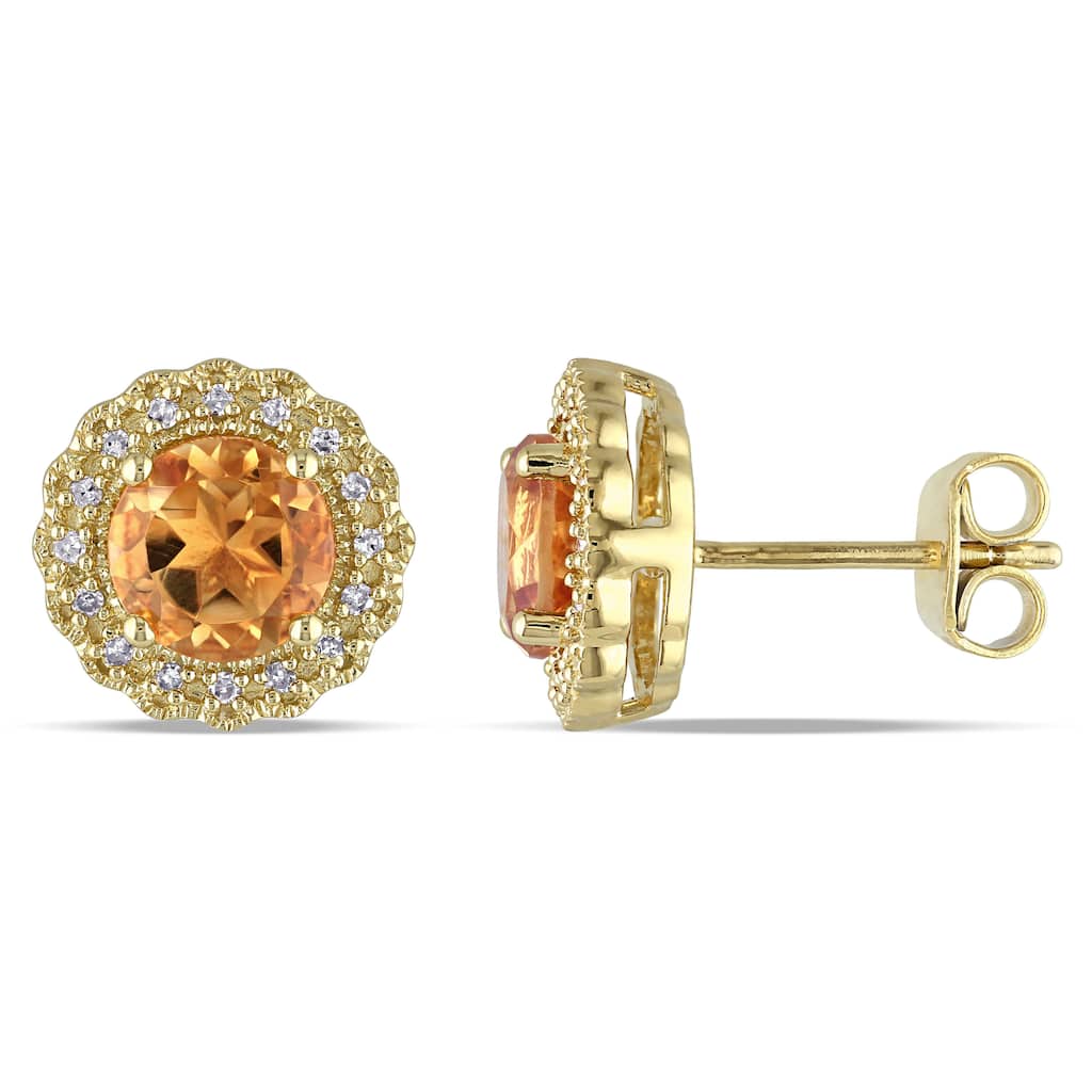 Miadora Yellow Plated Silver Citrine and 1/10ct TDW Diamond Earrings (G-H, I2-I3)