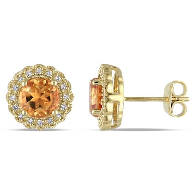 Miadora Yellow Plated Silver Citrine and 1/10ct TDW Diamond Earrings (G-H, I2-I3)