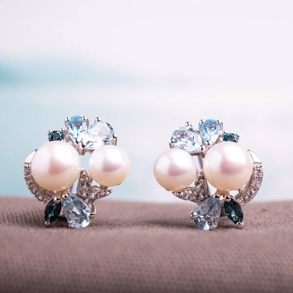 Solid 925 Sterling Silver White FW Cultured Pearl 7-8mm Button Earrings Solid 925 Sterling Silver White FW Cultured Pearl 7-8mm Button Earrings