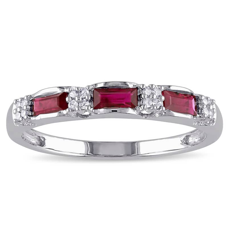 Miadora 10k White Gold Ruby and Diamond Accent Eternity Ring - 5
