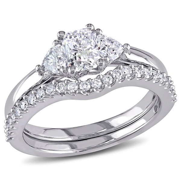 Miadora Signature Collection 14k White Gold 1 1/5ct TDW Diamond Bridal Ring set. Opens flyout.