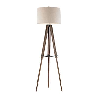 Elk Home Wooden Brace Walnut With Linen Shade 1 Light Floor Lamp