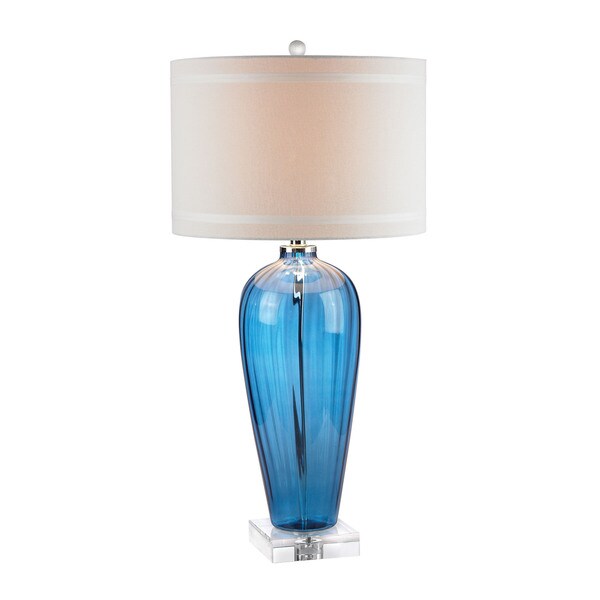 Dimond Blue Glass Crystal Base Linen Shade Table Lamp