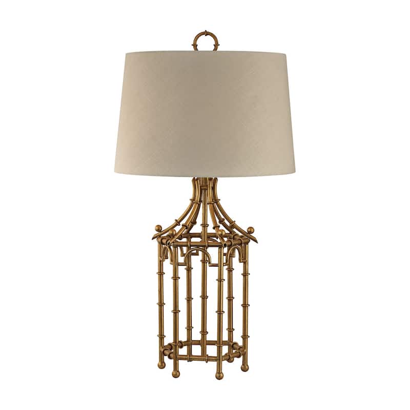 Elk Home Bamboo Birdcage Gold Leaf With Ivory Shade 1 Light Table Lamp