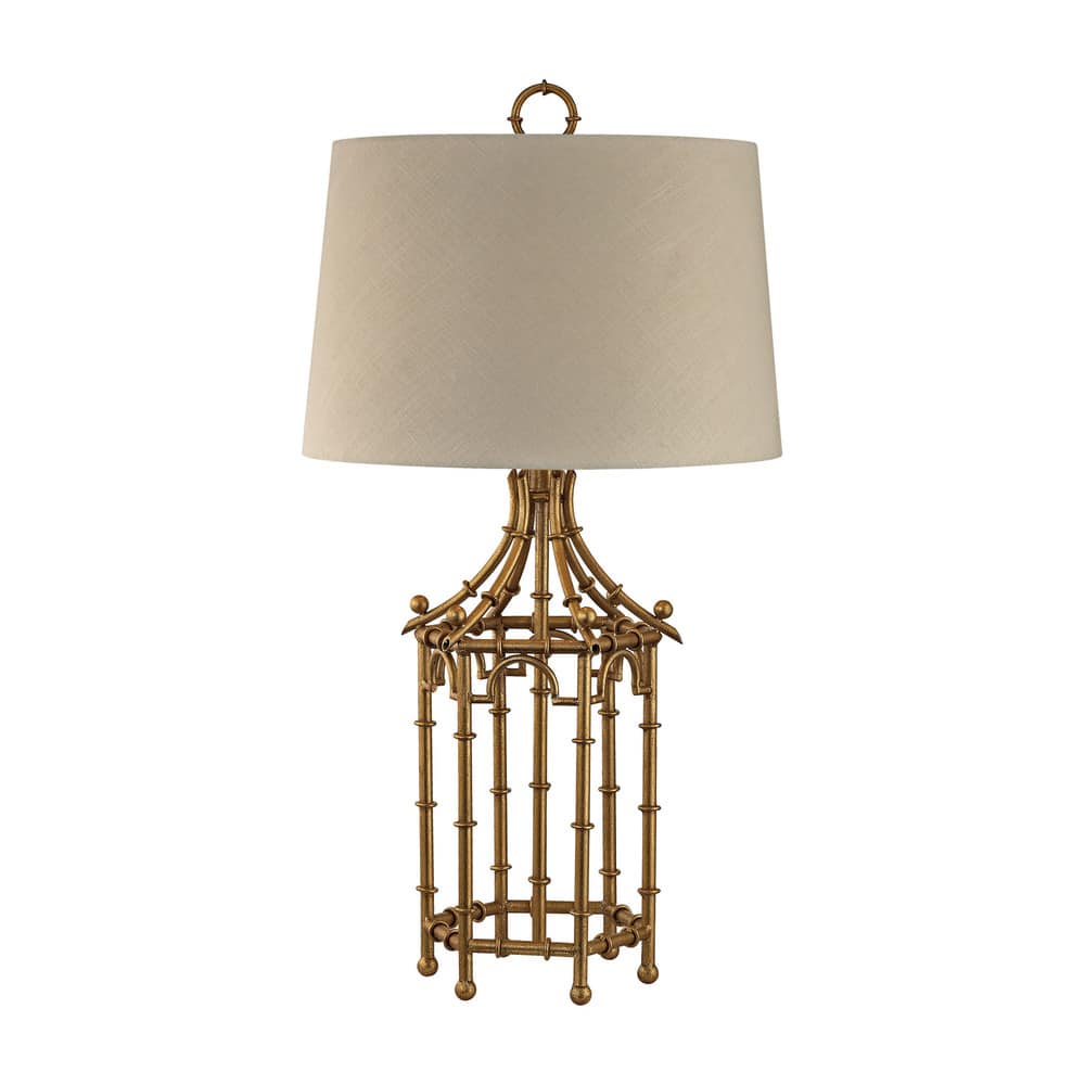 Elk Home Bamboo Birdcage Gold Leaf With Ivory Shade 1 Light Table Lamp