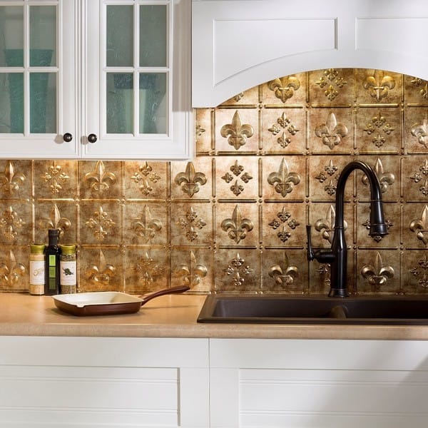 slide 2 of 7, Fasade Fleur de Lis Bermuda Bronze 15-square Foot Backsplash 15 Sq Ft Kit