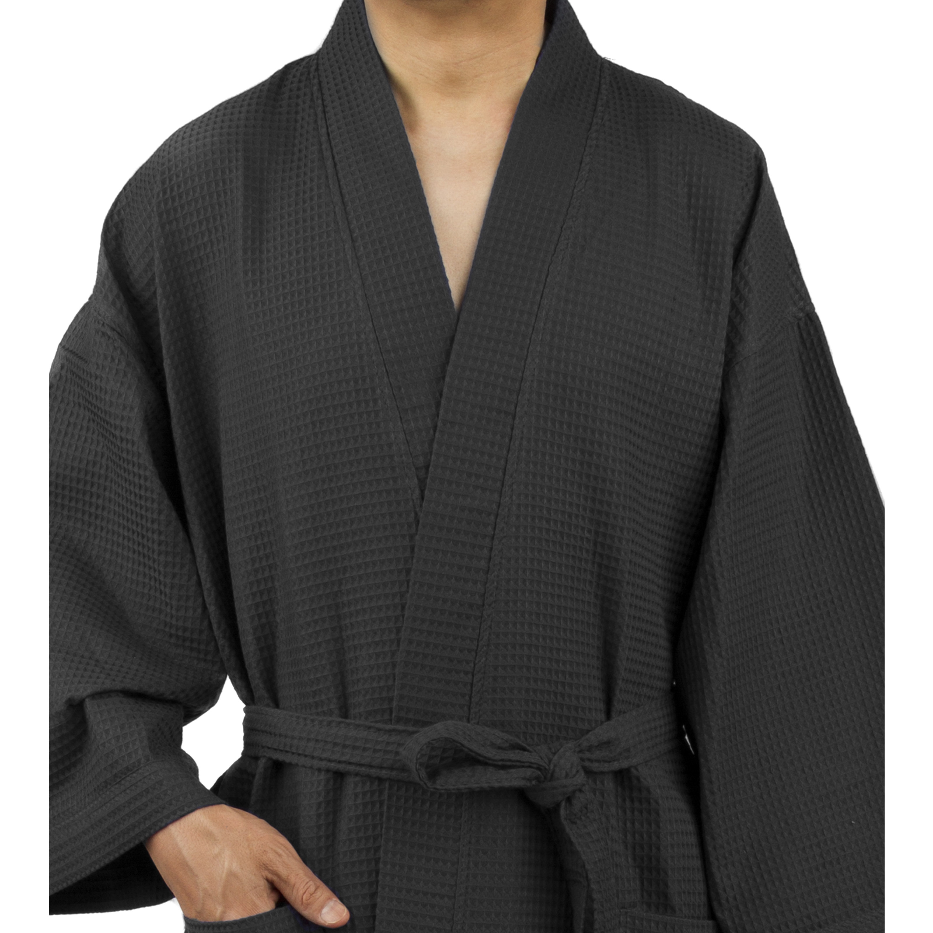 Leisureland Men's Waffle Weave 48-Inch Kimono Robe - Navy Leisureland Men's Waffle Weave 48-Inch Kimono Robe - Navy