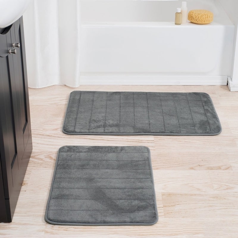 Bathroom Rugs - 2-Piece Memory Foam Bath Mats with Microfiber Top by Windsor Home - Grey