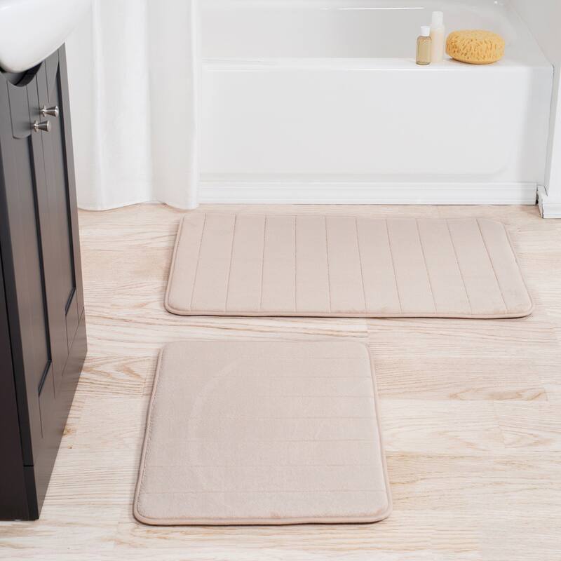 Bathroom Rugs - 2-Piece Memory Foam Bath Mats with Microfiber Top by Windsor Home - Tan