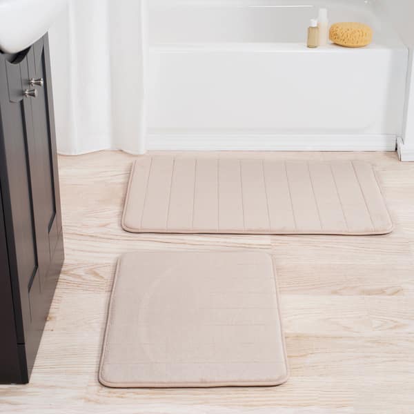 Bathroom Rug Set Of 2 – Memory Foam Bathmats With Embossed Coral