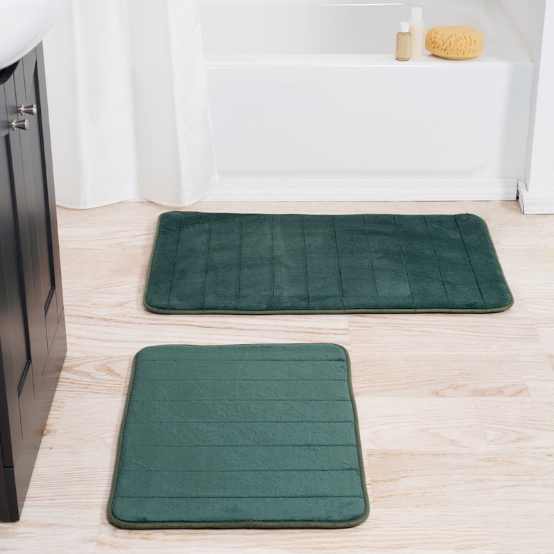 Bathroom Rugs - 2-Piece Memory Foam Bath Mats with Microfiber Top by Windsor Home - Green